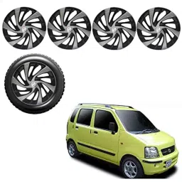 Auto Pearl 4 Pcs 13 inch Black &a; Silver ABS Press Type Hubcap Wheel Cover Set with Retention Ring for Maruti Suzuki WagonR 2003-picture-39