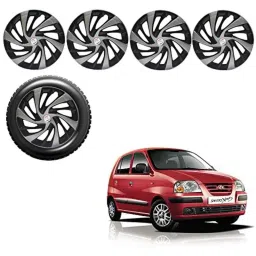 Auto Pearl 4 Pcs 13 inch Silver &a; Black ABS Press Type Hubcap Wheel Cover Set with Retention Ring for Hyundai Santro Xing-picture-16
