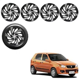 Auto Pearl 4 Pcs 13 inch Silver &a; Black ABS Press Type Hubcap Wheel Cover Set with Retention Ring for Maruti Suzuki Alto K10 Old-picture-10