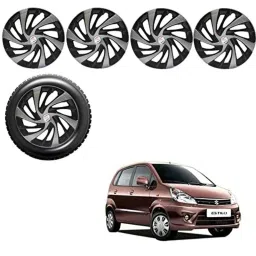 Auto Pearl 4 Pcs 13 inch Silver &a; Black ABS Press Type Hubcap Wheel Cover Set with Retention Ring for Maruti Suzuki Estilo Type2-picture-15