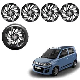 Auto Pearl 4 Pcs 13 inch Silver &a; Black ABS Press Type Hubcap Wheel Cover Set with Retention Ring for Maruti Suzuki Wagon R Stingray-picture-17