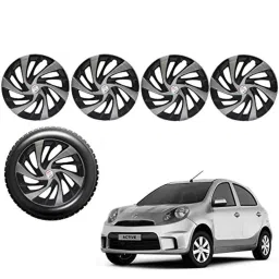 Auto Pearl 4 Pcs 13 inch Silver &a; Black ABS Press Type Hubcap Wheel Cover Set with Retention Ring for Nissan Micra Active-picture-14