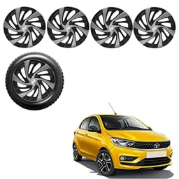 Auto Pearl 4 Pcs 13 inch Silver &a; Black ABS Press Type Hubcap Wheel Cover Set with Retention Ring for Tata Tiago 2020 XB XE XM image 1