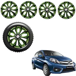 Auto Pearl 4 Pcs 14 inch ABS Black &a; Green Press Fitting Wheel Cover Set for Honda Amaze T2 with Retention Ring-picture-19