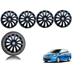 Auto Pearl 4 Pcs 14 inch Black ABS Press Type Hubcap Wheel Cover Set with Retention Ring for Honda AmazeType1 image 1
