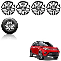 Auto Pearl 4 Pcs 14 inch Black ABS Press Type Hubcap Wheel Cover Set with Retention Ring for Mahindra KUV100nxt-picture-38