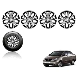 Auto Pearl 4 Pcs 14 inch Black ABS Press Type Hubcap Wheel Cover Set with Retention Ring for Tata IndigoMarina-picture-30