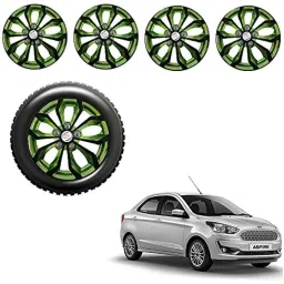 Auto Pearl 4 Pcs 14 inch Black &a; Green ABS Press Type Hubcap Wheel Cover Set with Retention Ring for Ford FigoAspire2019-picture-13