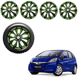 Auto Pearl 4 Pcs 14 inch Black &a; Green ABS Press Type Hubcap Wheel Cover Set with Retention Ring for Honda JazzEModel-picture-30