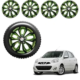 Auto Pearl 4 Pcs 14 inch Black &a; Green ABS Press Type Hubcap Wheel Cover Set with Retention Ring for Nissan Micra2015-picture-42