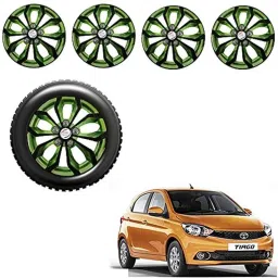 Auto Pearl 4 Pcs 14 inch Black &a; Green ABS Press Type Hubcap Wheel Cover Set with Retention Ring for Tata TiagoXTXZ-picture-27