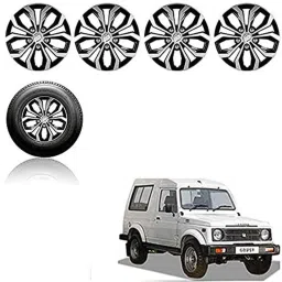 Auto Pearl 4 Pcs 15 inch Black ABS Press Type Hubcap Wheel Cover Set with Retention Ring for Maruti Suzuki GypsyKing-picture-47