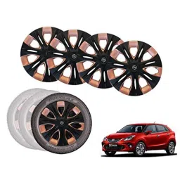 Auto Pearl 4 Pcs 15 inch Black &a; Copper ABS Press Type Hubcap Wheel Cover Set with Retention Ring for Toyota Glanza-picture-47