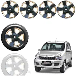Auto Pearl 4 Pcs 15 inch Black &a; Golden ABS Press Type Hubcap Wheel Cover Set with Retention Ring for Mahindra Quanto-picture-28
