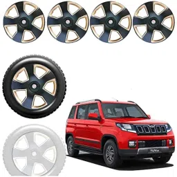 Auto Pearl 4 Pcs 15 inch Black &a; Golden ABS Press Type Hubcap Wheel Cover Set with Retention Ring for Mahindra TUV300-picture-29