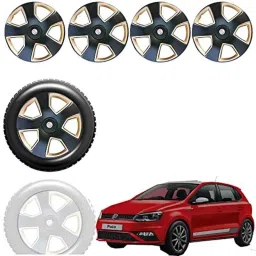 Auto Pearl 4 Pcs 15 inch Black &a; Golden ABS Press Type Hubcap Wheel Cover Set with Retention Ring for Volkswagen Polo-picture-24