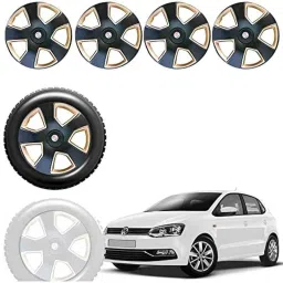 Auto Pearl 4 Pcs 15 inch Black &a; Golden ABS Press Type Hubcap Wheel Cover Set with Retention Ring for Volkswagen PoloExquisite-picture-35