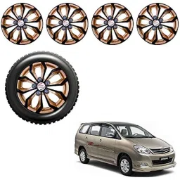 Auto Pearl 4 Pcs 15 inch Golden &a; Black ABS Press Type Hubcap Wheel Cover Set with Retention Ring for Toyota Innova20052012-picture-41