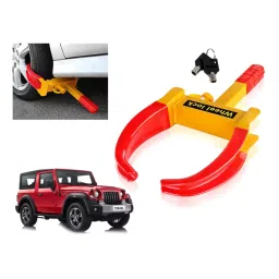 Auto Pearl Adjustable Anti Theft Yellow, Red Wheel Clamp Lock Compatible with Mahindra Thar CRDe-image-44