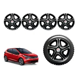 Auto Pearl altBS02_R Press Type Car Wheel Cover with Retention Ring 35.56 cm (14 Inch) Glossy Black, Silver for Tata Altroz XE Petrol (Set of 4)-picture-34