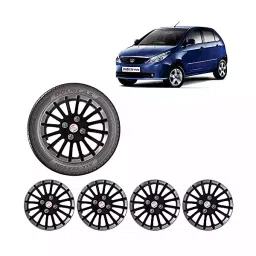 Auto Pearl Car Full Wheel Cover Caps 35.56 cm (14 Inch) Press Typefor Vista (Set of 4, Black and Silver)-picture-35
