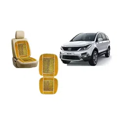 Auto Pearl Car Wooden Bead Seat Cushion with Beige Velvet Border Compatible for Hexa - Set of 2 Pcs-picture-22