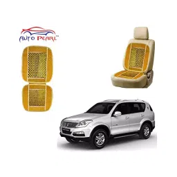 Auto Pearl Car Wooden Bead Seat Cushion with Beige Velvet Border Compatible for SsangYong Rexton-picture-31