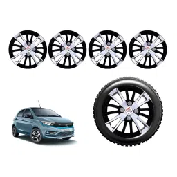 Auto Pearl CSDC51_R Press Type Car Wheel Cover with Retention Ring 35.56 cm (14 Inch) Glossy White, Black for Tata Tiago (Set of 4)-picture-29