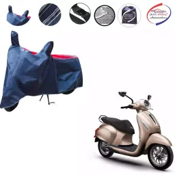 Auto Pearl Polyester Waterproof Two Wheeler Cover for Bajaj Chetak (Red Blue)-image-3