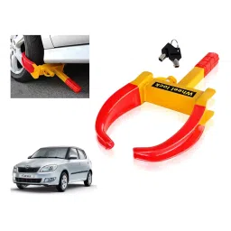 Auto Pearl Security Adjustable Anti Theft Yellow, Red Wheel Clamp Lock Compatible with Skoda Fabia-image-1