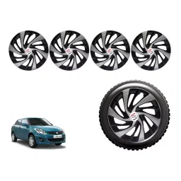 Auto Pearl SilBlk18_R Press Type Car Wheel Cover with Retention Ring 35.56 cm (14 Inch) Glossy Silver, Black for Maruti Swift Dzire VXI (Set of 4)-picture-16