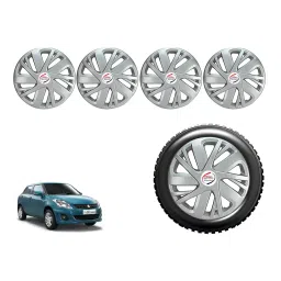 Auto Pearl T4Sil18_R Press Type Car Wheel Cover with Retention Ring 35.56 cm (14 Inch) Glossy Silver for Maruti Swift Dzire VXI (Set of 4)-picture-28