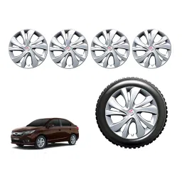 Auto Pearl T5Si05_R Press Type Car Wheel Cover with Retention Ring 35.56 cm (14 Inch) Glossy Silver for Honda Amaze V CVT Petrol (Set of 4)-picture-18