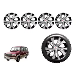 Auto Pearl T5SilBK37_R Press Type Car Wheel Cover with Retention Ring 35.56 cm (14 Inch) Glossy Silver, Black for Toyota Qualis (Set of 4)-picture-32