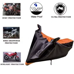 Auto Pearl Waterproof Two Wheeler Cover For KTM Duke 390 ABS (Orange & Blue) image 3