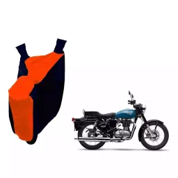 Auto Pearl Waterproof Two Wheeler Cover For Royal Enfield Bullet 350 (Orange & Blue)-picture-27