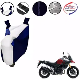 Auto Pearl Waterproof Two Wheeler Cover For Suzuki V Strom 1000 (White & Blue)-picture-33