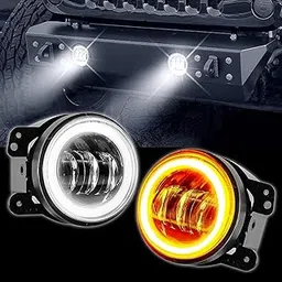 AutoBizarre 4 inch White Amber Ring DRL Fog Light Round White Light LED Fog Light Assembly Fog Lamp Compatible with All Cars-picture-23