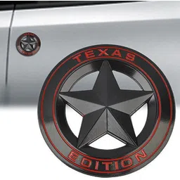 AutoBizarre 3D Raised Matte Black Round Star Texas Edition Metal Monogram Emblem Badge Sticker for All Cars & Bikes image 2