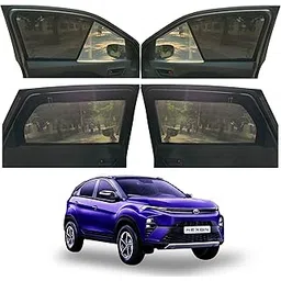 AUTOLUXER Mesh, Metal Magnetic Window Sunshades for TATA Nexon (All Model), 4-Curtains Set For All Bikes and Cars, Front 2 Half-Size, Rear 2 Full-Size with Zipper, Black-image-29