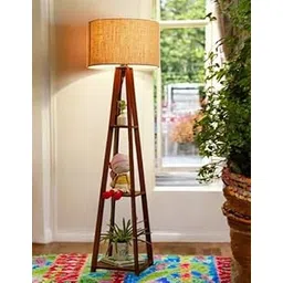 AutoWhrib Classic Wooden Floor Lamp with 3 Shelves, E27 Bulb Holder, 167.6 cm Wire, for Living Room, Bedroom, Home and Office & Podcast Decor. Made in India (Classic Jute)-picture-19