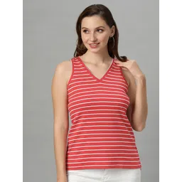 Autumn Hues Horizontal Stripes Sleeveless Pure Cotton  Top-picture-12