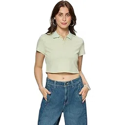 autumn hues Women's Cotton Ribbed Polo Crop Top – Casual Collared Short Sleeve Tee-picture-40