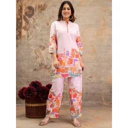 AUTUMN LANE Hardik Oyster Printed Mandarin Collar Pure Cotton Tunic With Trousers Co-Ords-picture-12