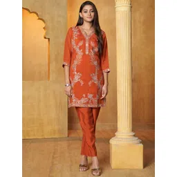 AUTUMN LANE Kesari Embroidery Top With Trouser Co-Ords-picture-39