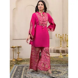 AUTUMN LANE Sera Flamingo Printed Mandarin Collar Tunic With Palazzo Co-Ords-picture-17