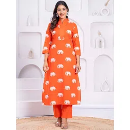 AUTUMN LANE Women Ethnic Motifs Printed Cotton Kurta with Trousers-picture-17