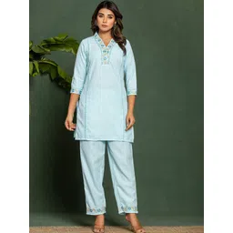 AUTUMN LANE Women Floral Embroidered Cotton Kurti with Trousers-picture-14