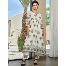 AUTUMN LANE Women Floral Printed Regular Pure Cotton Kurta with Trousers-picture-17