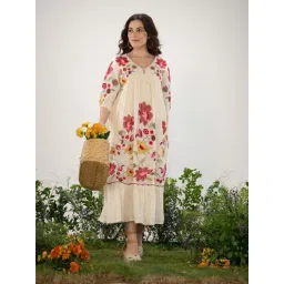 Autumnlane Cream Cotton Comfort Fit Embroidery Dress-picture-30